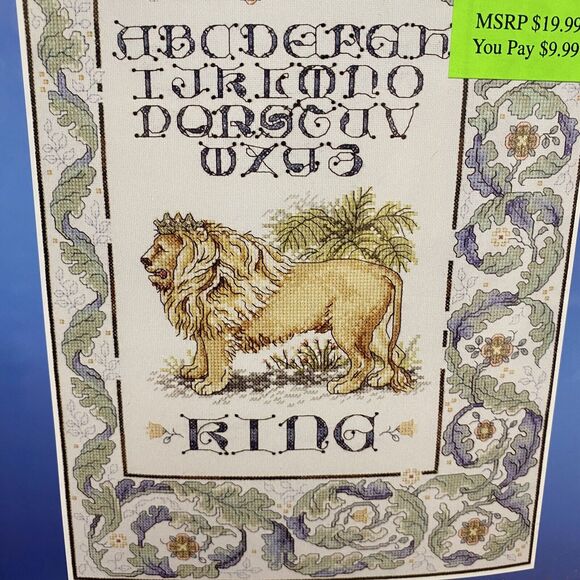 Counted Cross Stitch Kit THE KING 12"‎ X 16" Janlynn ABC Sampler Lion 015-0240 - Picture 2 of 4